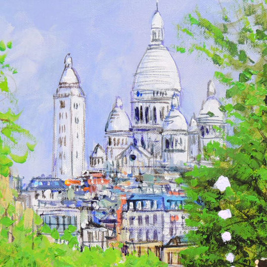 絵画 油絵 モンマルトル・サクレクール寺院 フランス・パリ （藤原英信
