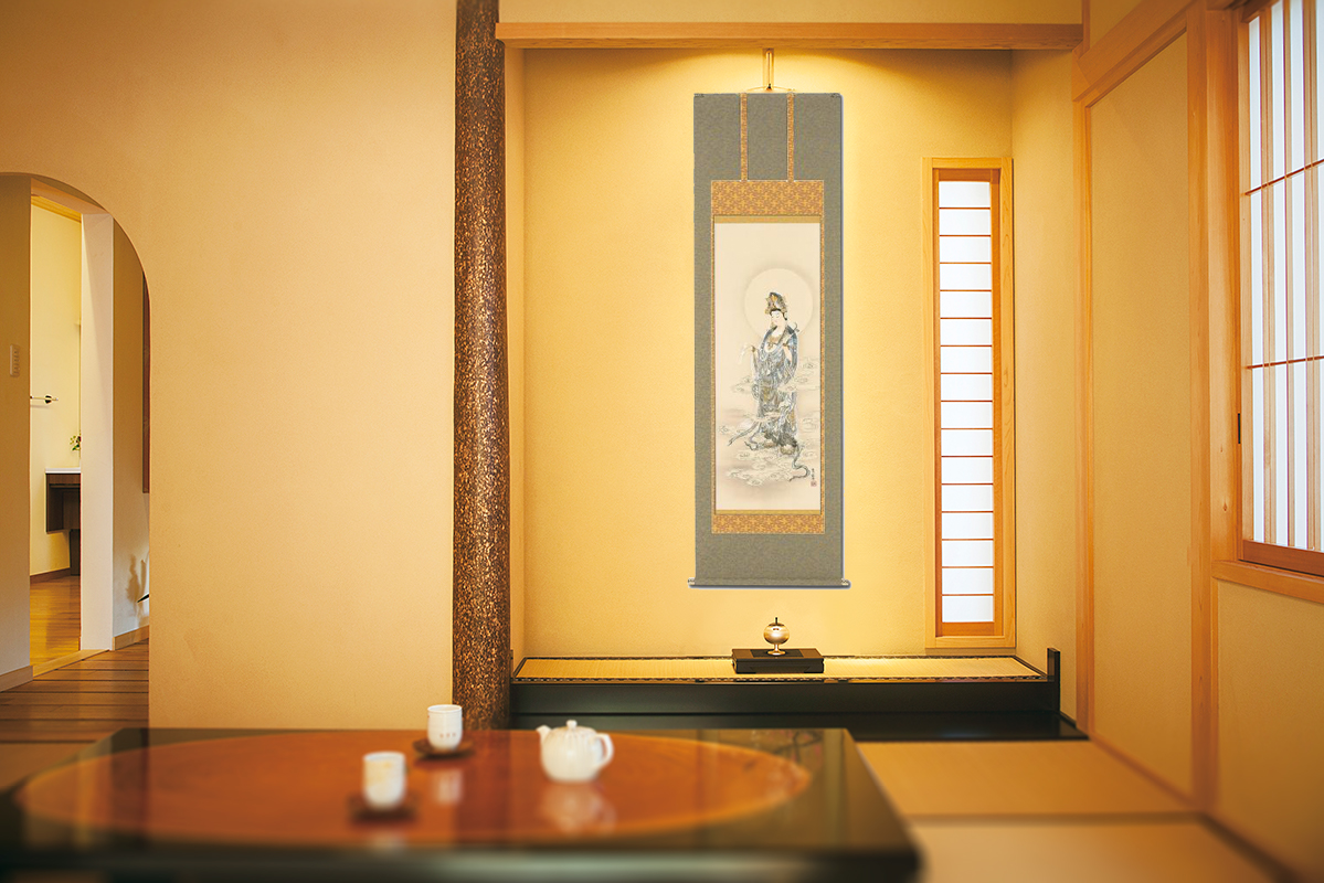 雲上観音（左向き） 伊藤 香川 （尺五）肉筆 あ066！ 観音 - 掛け軸