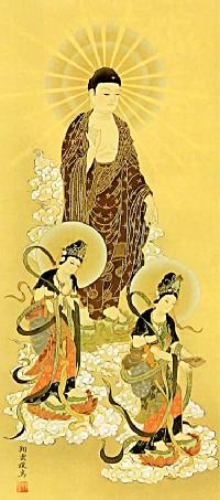 阿弥陀三尊仏 松井翔雲（尺八） 【特価】！ 三尊仏 - 掛け軸（掛軸