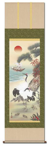 鶴亀三友福神図 遠山翠洋 尺三！ 開運画 - 掛け軸（掛軸）販売通販なら