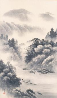 特価 】水墨山水 倉地邦彦（大幅立）肉筆！ 山水画 - 掛け軸（掛軸