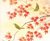 秋の掛け軸「紅葉に小禽」 平野宏仙 （尺五立）肉筆！ 秋 - 掛け軸