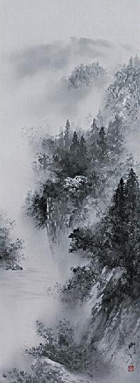 水墨山水 中沢樹芳 尺五【肉筆】！ 山水画 - 掛け軸（掛軸）販売通販