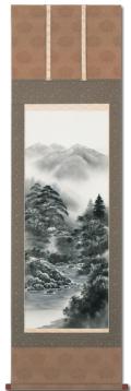 水墨山水 木村春渓 尺五【肉筆】！ 山水画 - 掛け軸（掛軸）販売通販