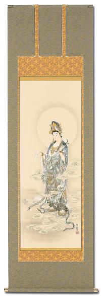 雲上観音（左向き） 伊藤 香川 （尺五）肉筆 あ066！ 観音 - 掛け軸