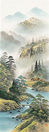 彩色山水 林青峰「尺五立」肉筆！ 山水画 - 掛け軸（掛軸）販売通販