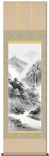 水墨山水 紫山憧憬 佐藤静雲 尺五 日本製 山水画 - 掛け軸（掛軸）販売