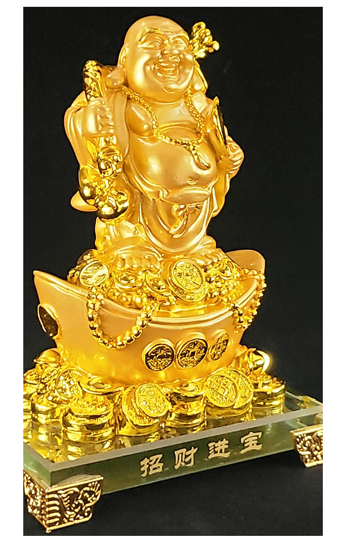 開運、金運アップ！】「金色の布袋様」布袋尊像と財神カードのセット