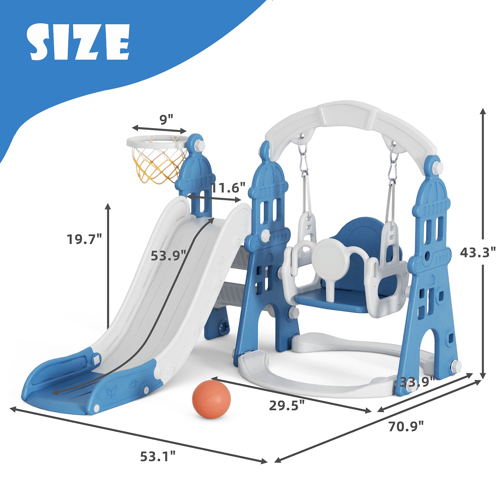 XJD 4-in-1 Toddler Slide and Swing Set Blue In Stock USA