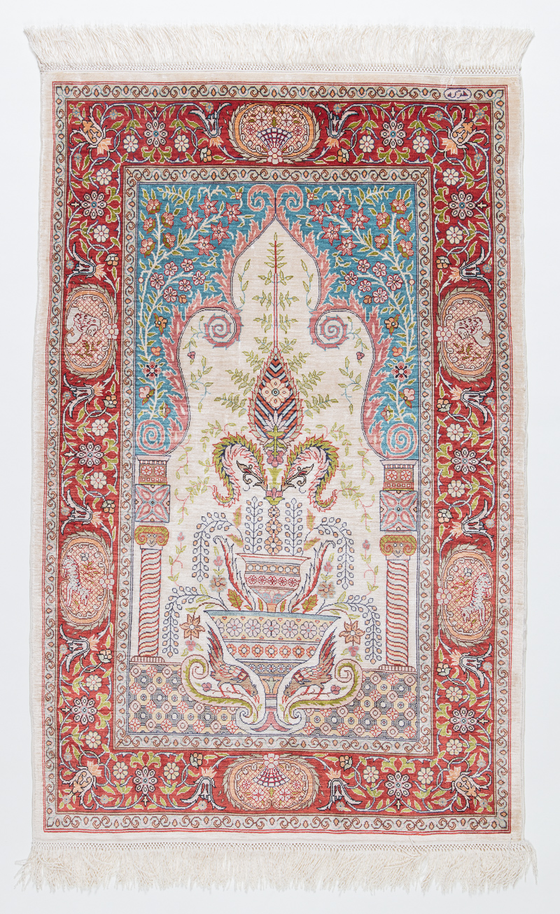 トルコヘレケシルクペルシャ絨毯工房サインアクセントラグ美品