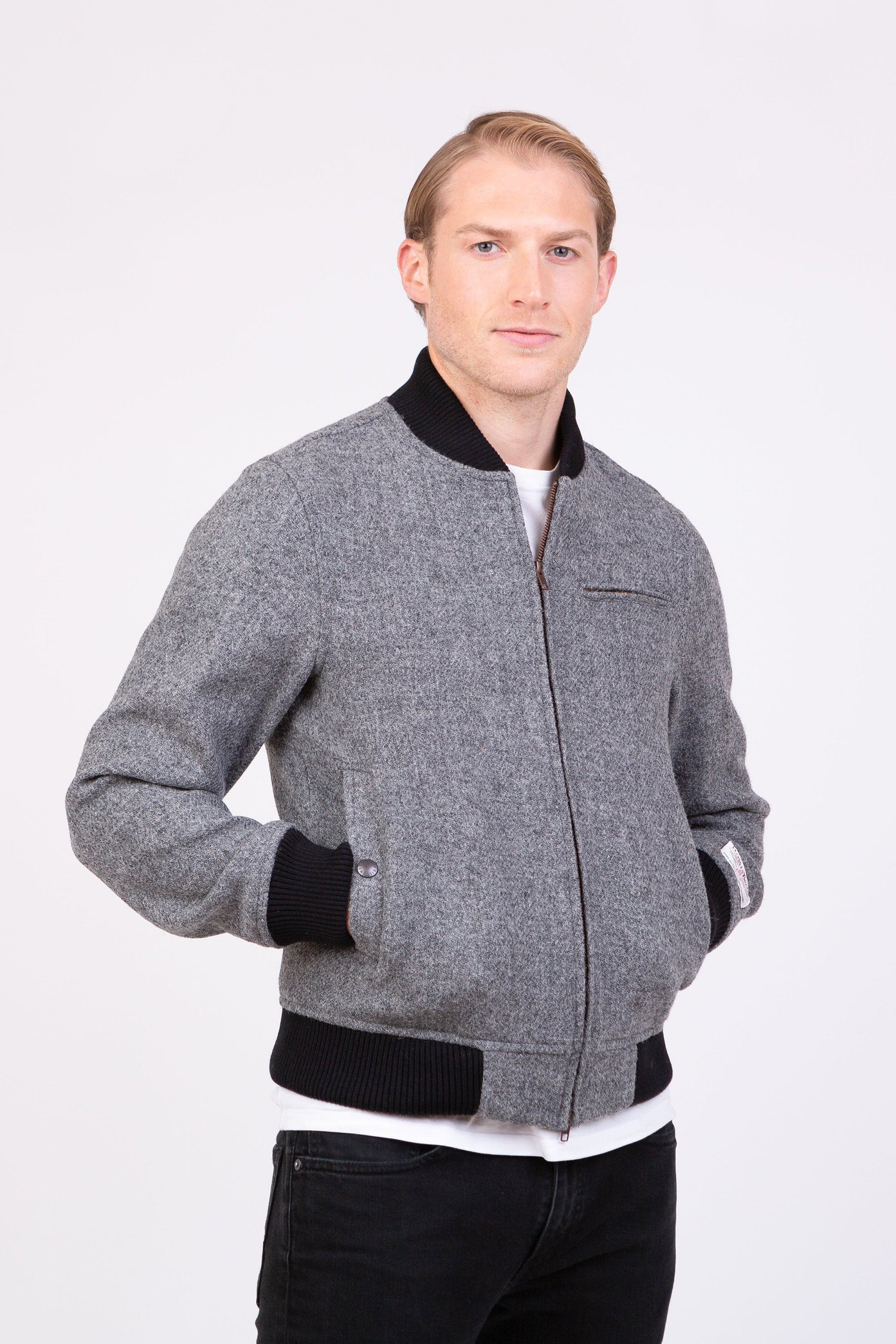 Men's Harris Tweed Bomber Jacket - Light Grey Melange – Kiltane