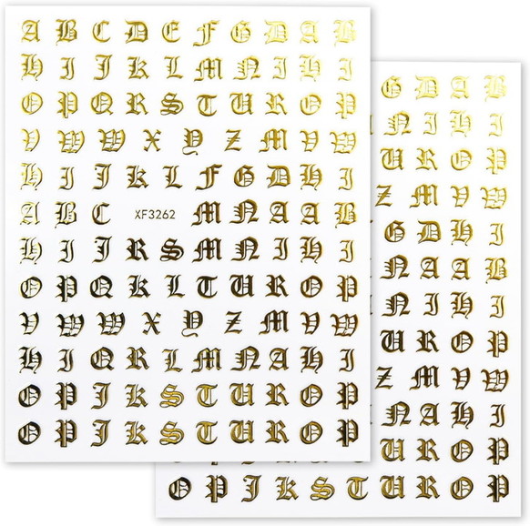 ネイルシール アルファベット カリグラフィー 英語 文字【ゴールド