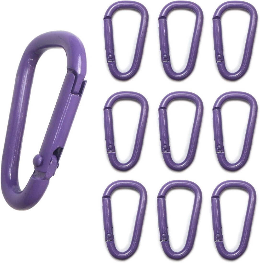 訳有り】カラビナ ミニ【パープル】紫 10個入り 超軽量 キーリング 鍵