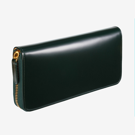 コードバン つや有り ラウンド長財布 小銭入れ付き （グリーン