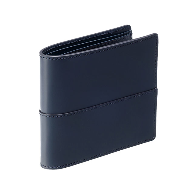 コードバン つや無し 二つ折り財布 小銭入れ無し （ネイビー） | 黒川