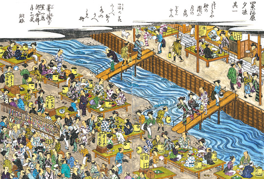 表紙画の紹介｜京の風物詩 京都鴨川納涼床への誘い