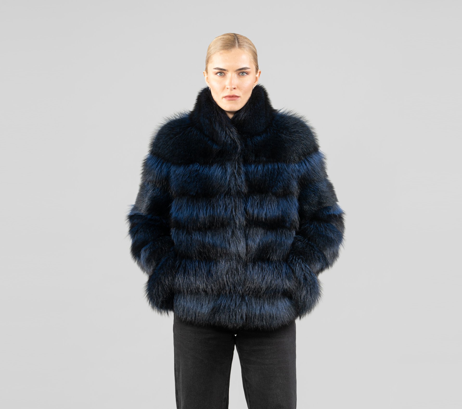 Navy Blue Raccoon Fur Jacket - 100% Real Fur Coat- Haute Acorn