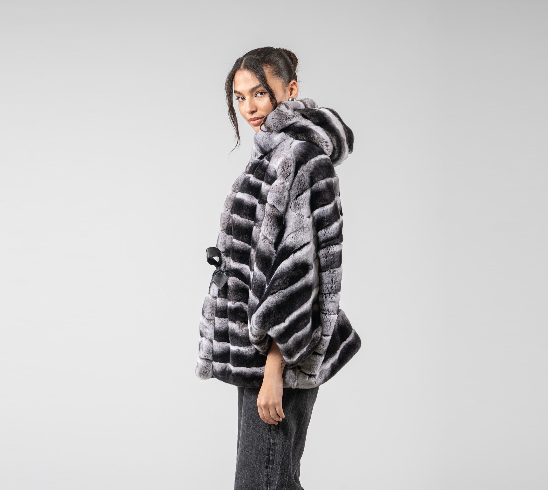Hooded Rex Rabbit Fur Cape - 100% Real Fur Coats - Haute Acorn
