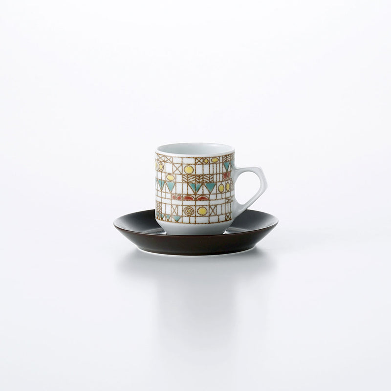 ファンタジーチェック デミタスカップ&ソーサー ブラウン | 白山陶器