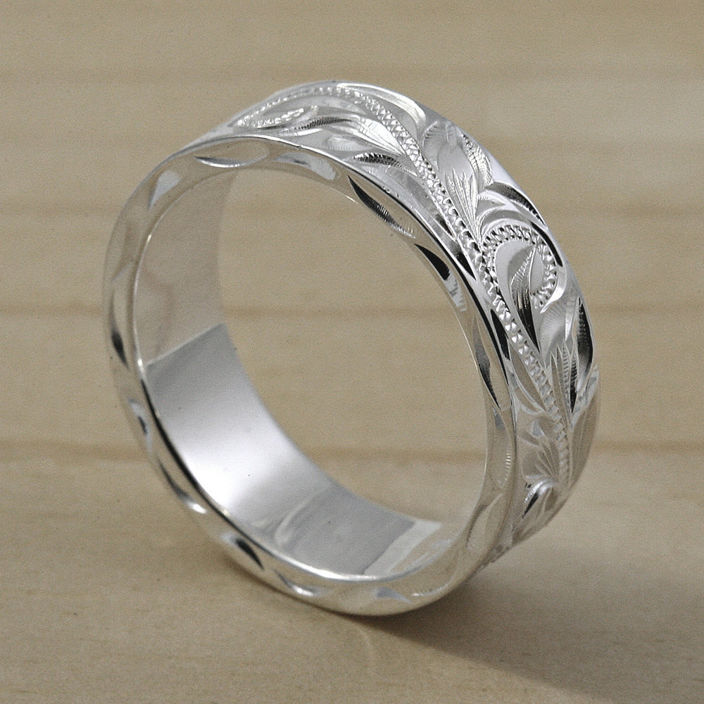 925 Sterling Silver Hawaiian Jewelry Ring - Hand Engraved with Old Eng