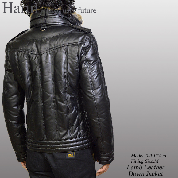 本革 ダウンジャケット メンズ シングルライダースジャケット レザー