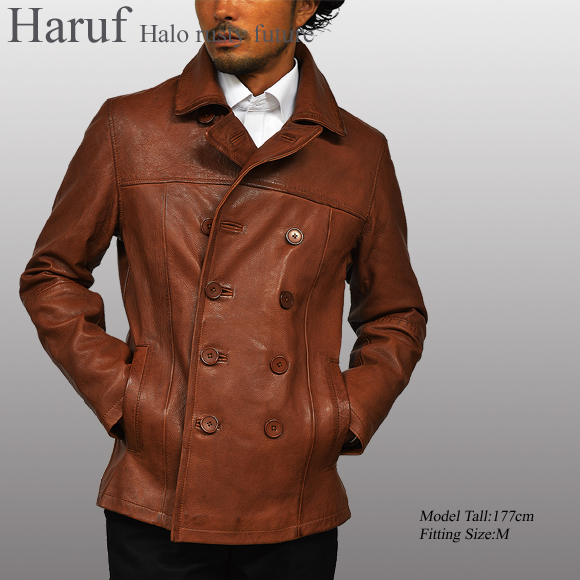 Haruf 本革 レザーピーコート レザージャケット メンズ 革ジャン