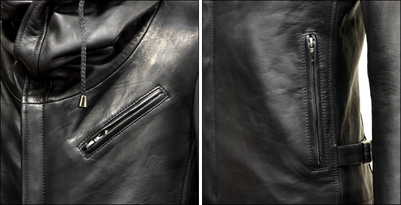 レザージャケット フード付き ライダースジャケット シングル