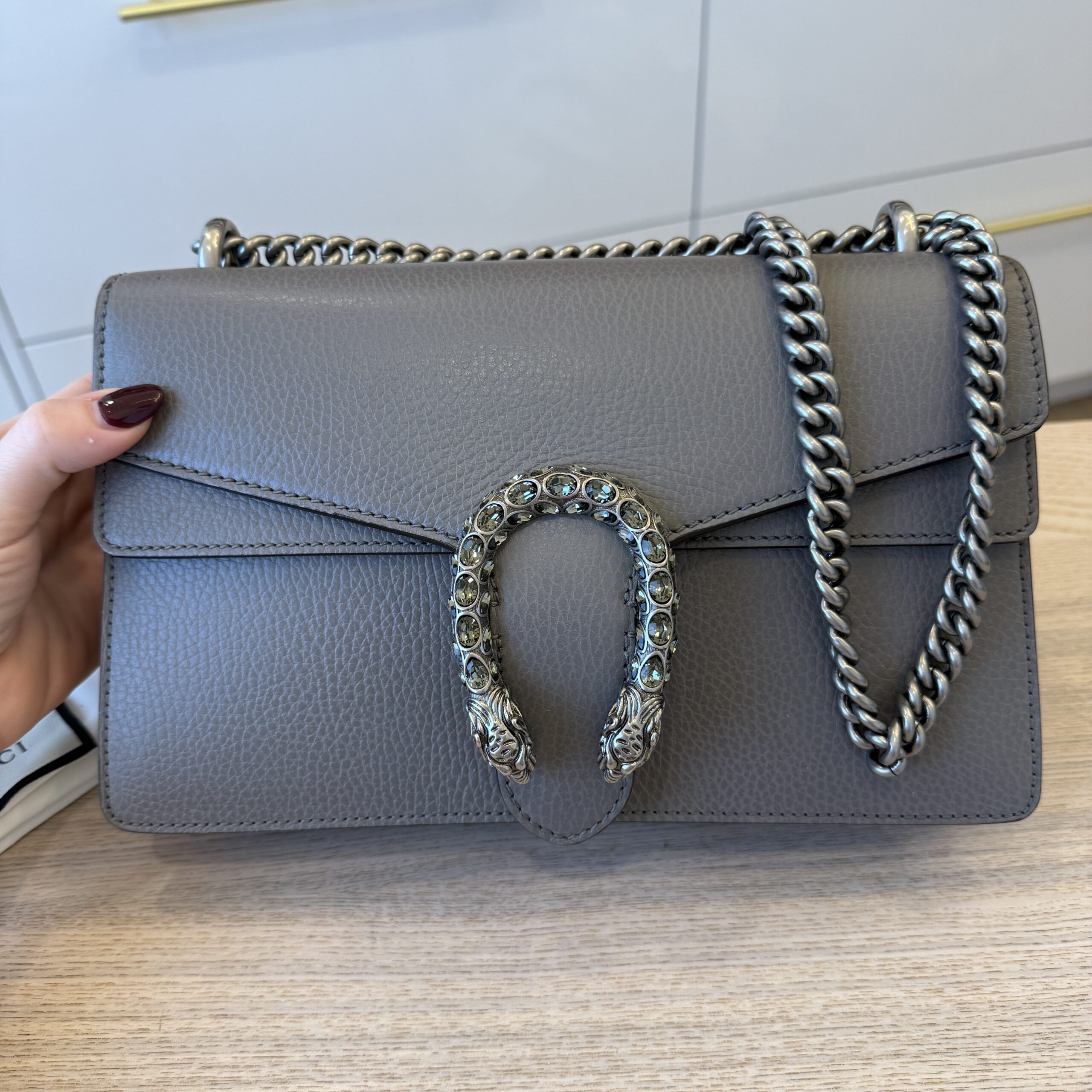 Gucci Pebbled Calfskin Small Dionysus Shoulder Bag Dusty Grey