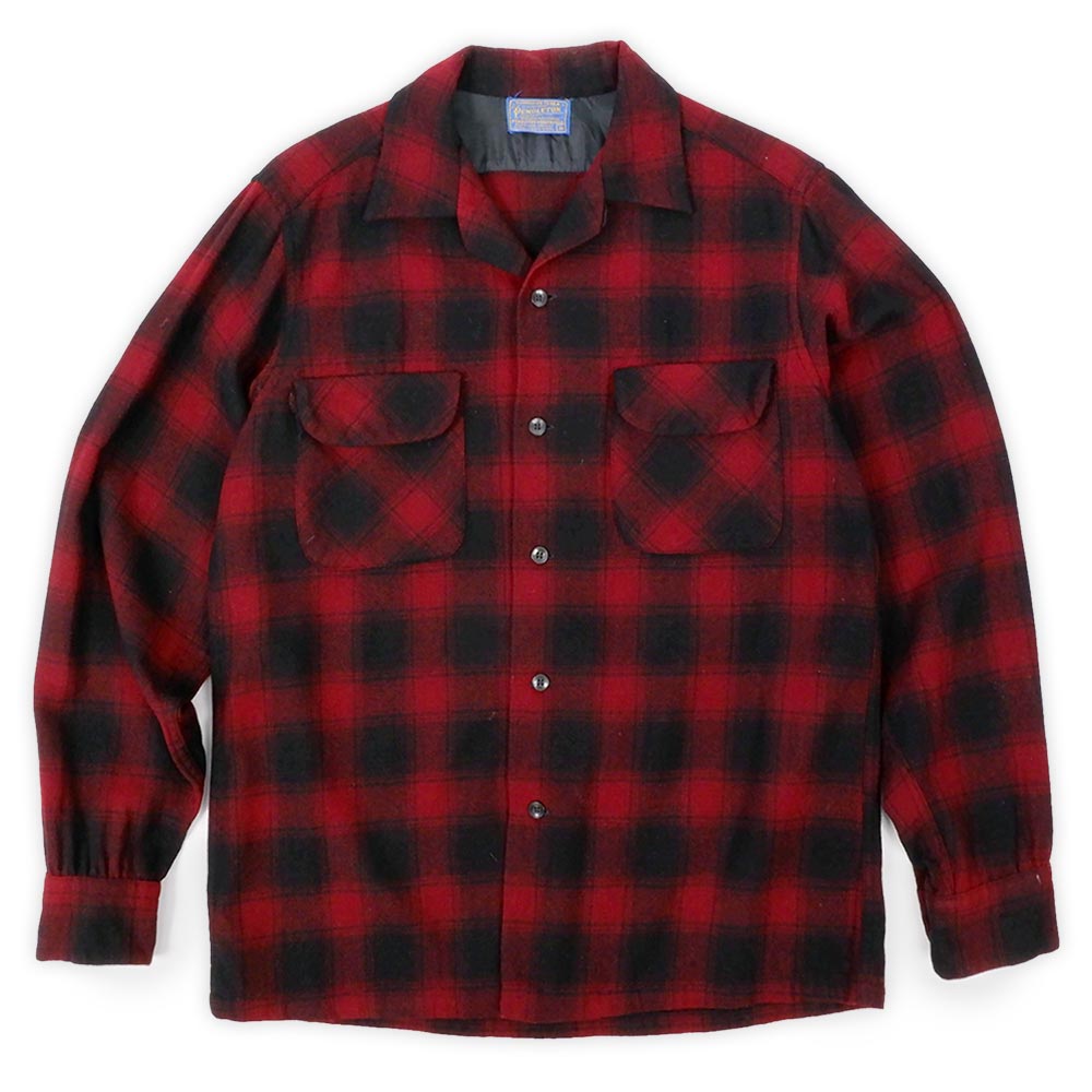 50's Pendleton オンブレチェック柄 オープンカラー ウールシャツ