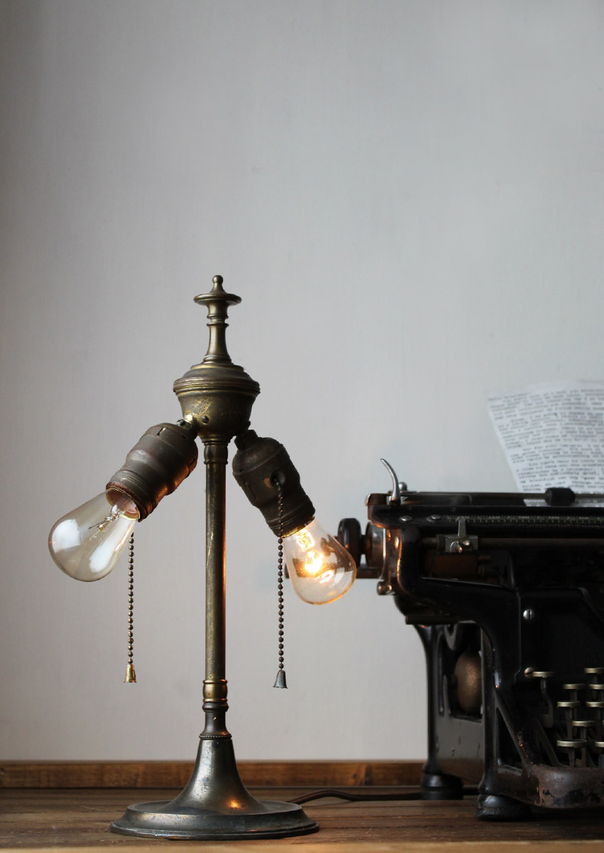 工業系卓上照明｜インダストリアル角度調整付ダブルソケット2灯デスク