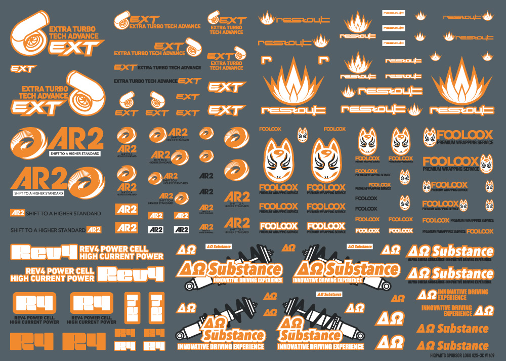在庫限り】スポンサーロゴデカール02S オレンジ・ダークグレー（1枚入