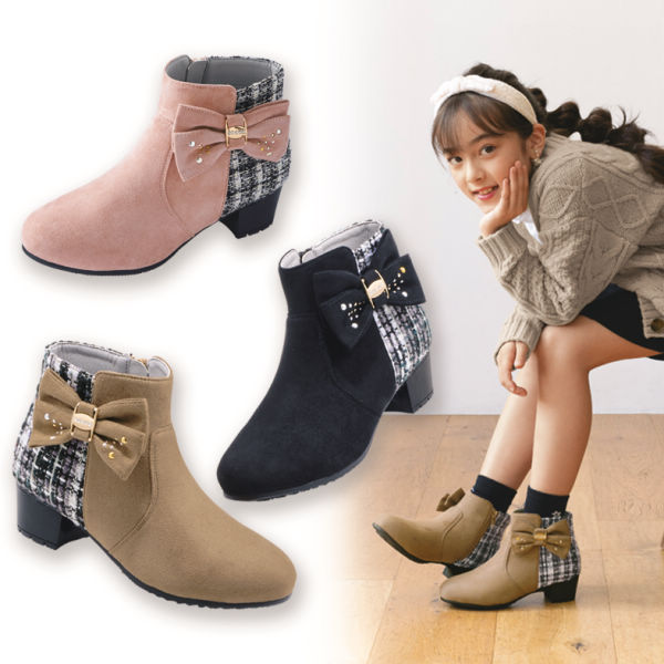 ガールズリボンブーツ(サイドファスナー付)【20.0～23.0cm】 | 激安靴