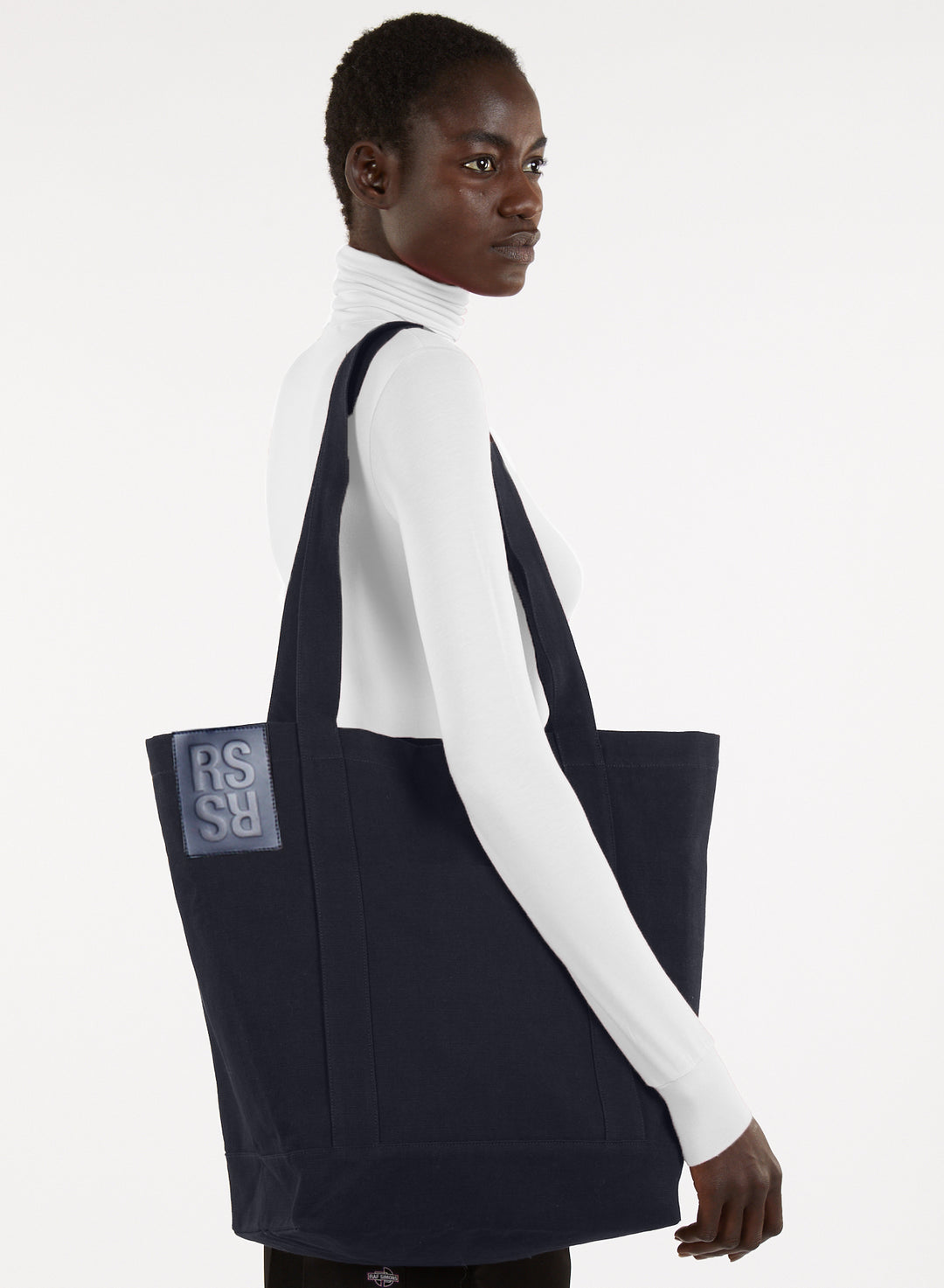 RAF SIMONS SMALL DENIM TOTE BAG WITH LEATHER BADGE – History of My