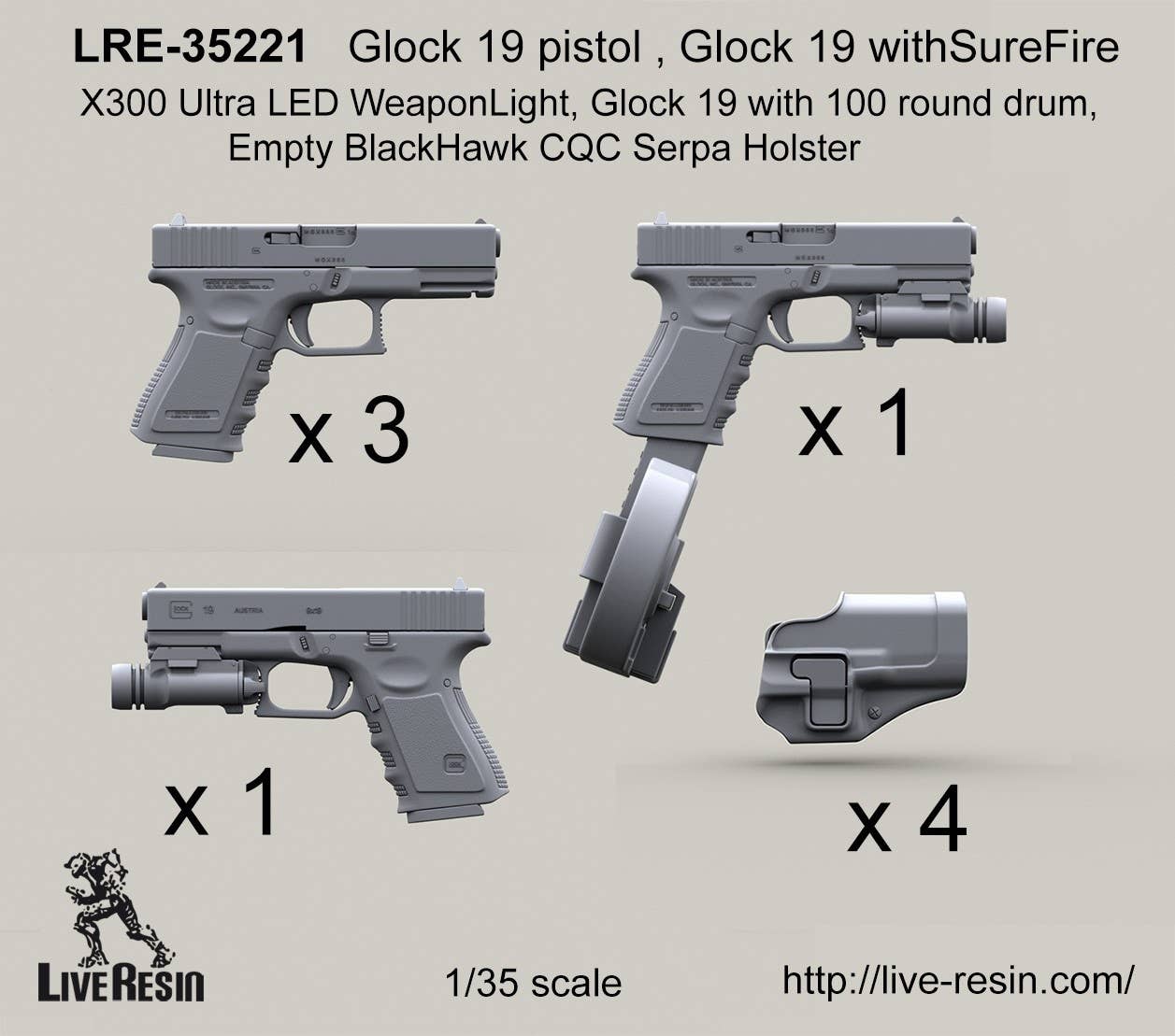 Glock 19 Pistol & Glock 19 w/SureFire X300 Ultra LED Weapon Light