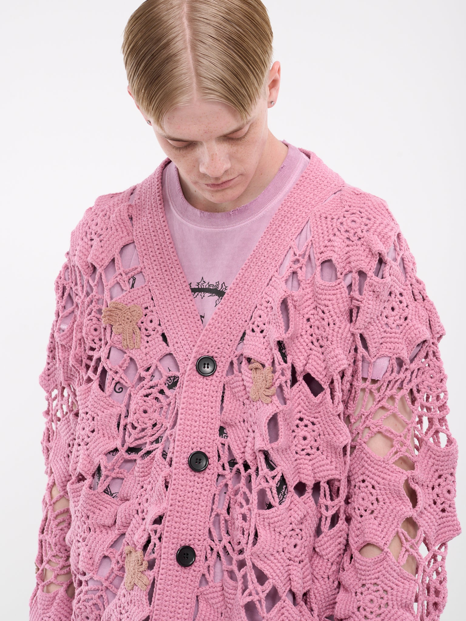 Spiderweb Knit Cardigan (KL844-ROSE-PINK)