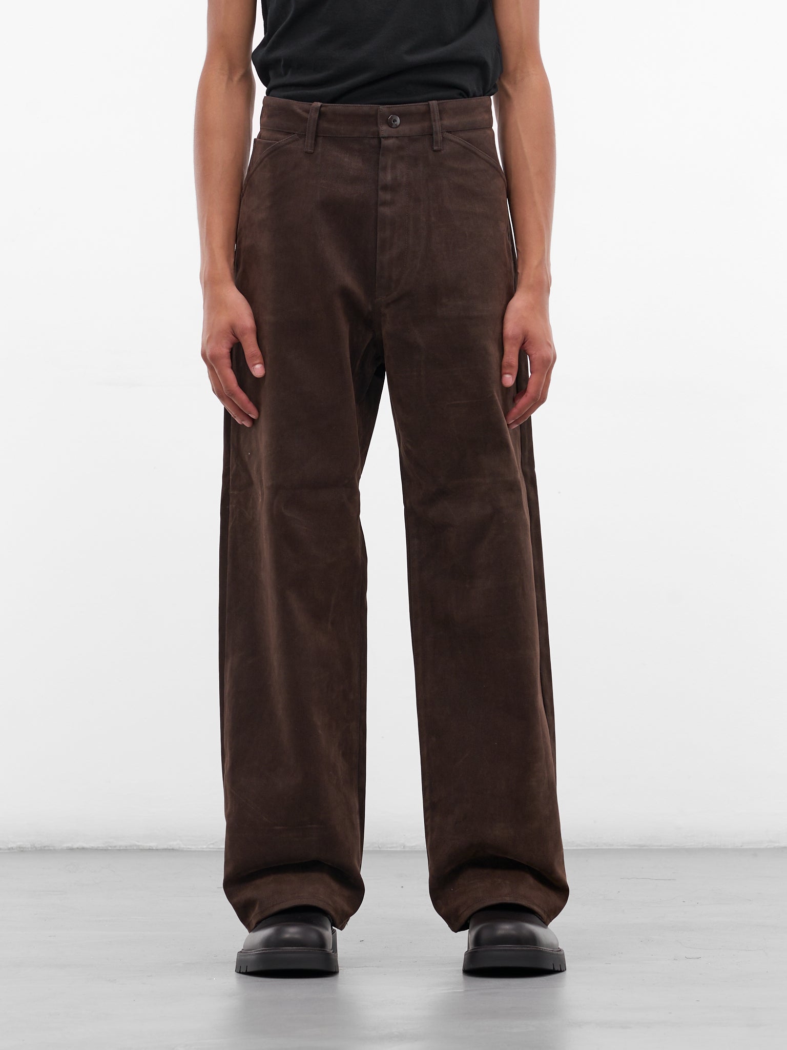 Brown Flocked Denim Wide Trousers (TRS-101-02-BROWN)