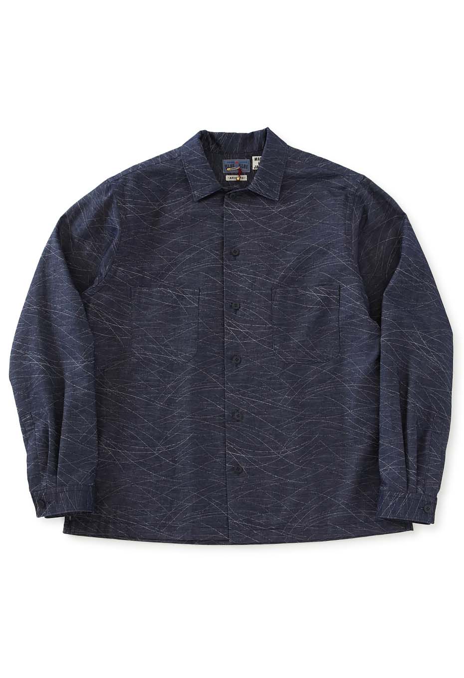 インディゴ カゼモヨウジャカード 2ポケットロングスリーブシャツ