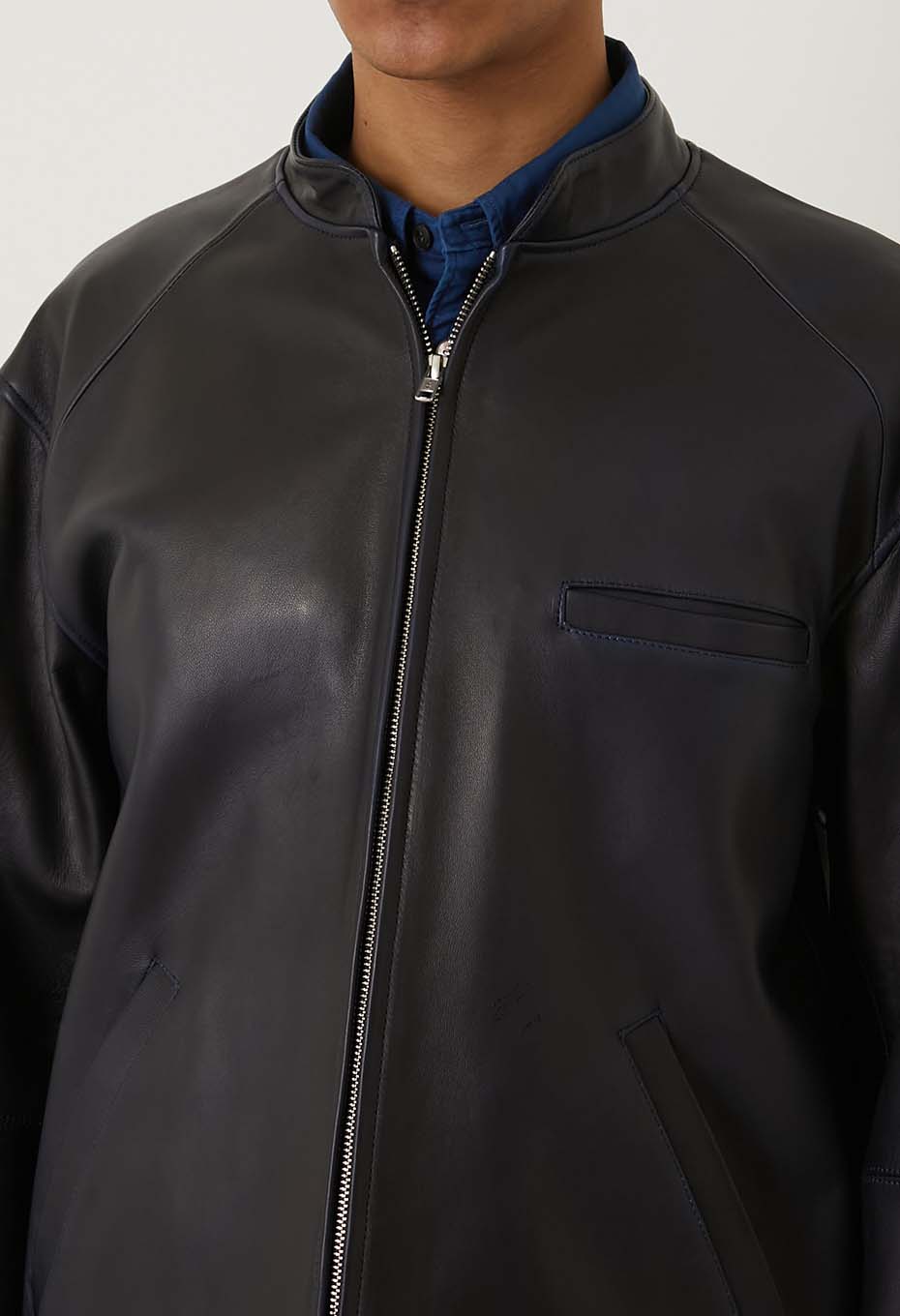 インディゴシープレザー シングルライダースジャケット | BLUE BLUE