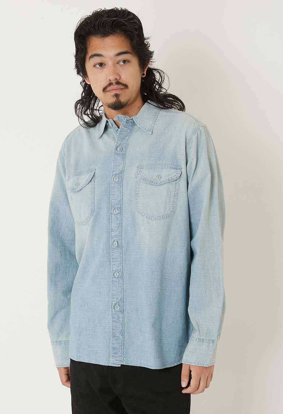 WYTHE /シャンブレーワークシャツ Washed and Sunfaded Indigo | WYTHE