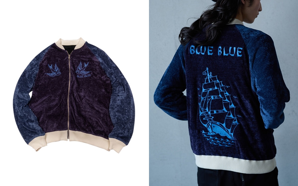 SUKAJAN|スカジャン|MALL KNIT|モールニット|EMBROIDERY|刺繍|BLUE