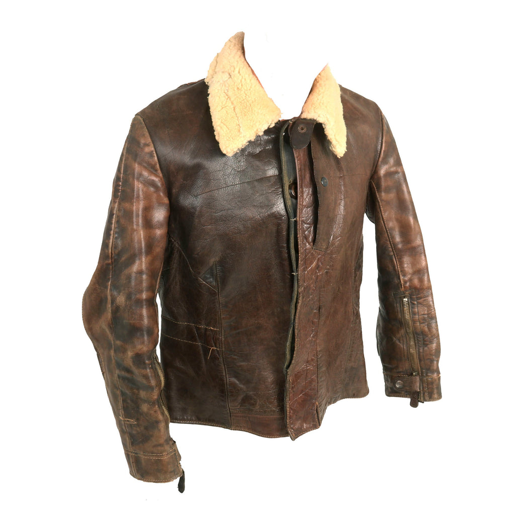 Original German WWII Luftwaffe Pilot's Brown Leather Flight Jacket