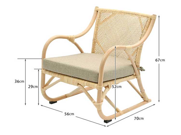 CH-3834 ラタン製高座椅子ナチュラル｜和風・クッション付・完成品