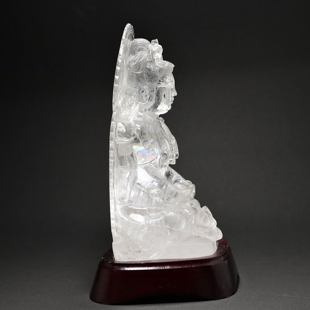 天然水晶仏像/レインボー有（全高約200mm/専用木製台座含む） - 埼玉県