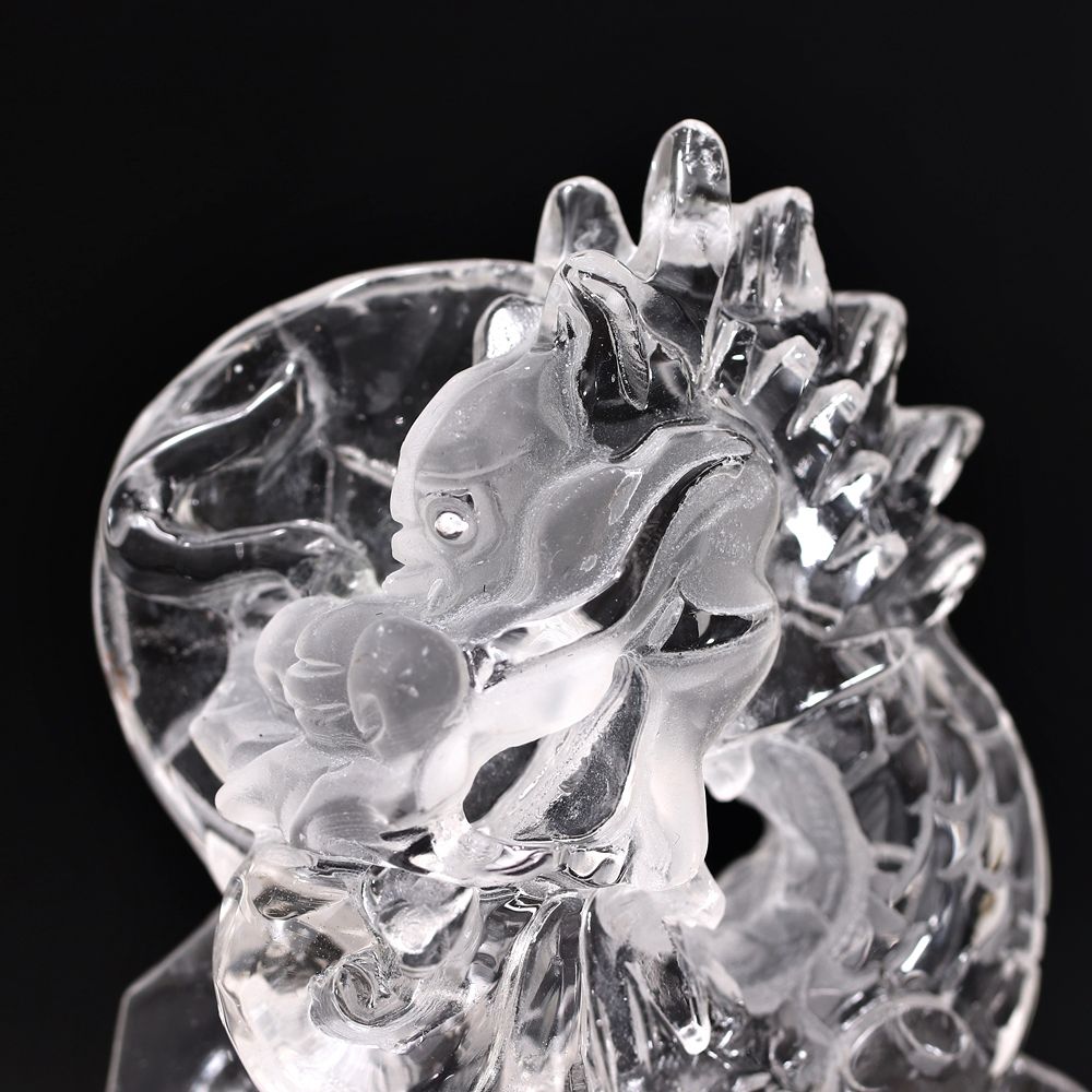 天然水晶(辰)龍彫刻（全高265mm・専用木製台座・専用ケース付属