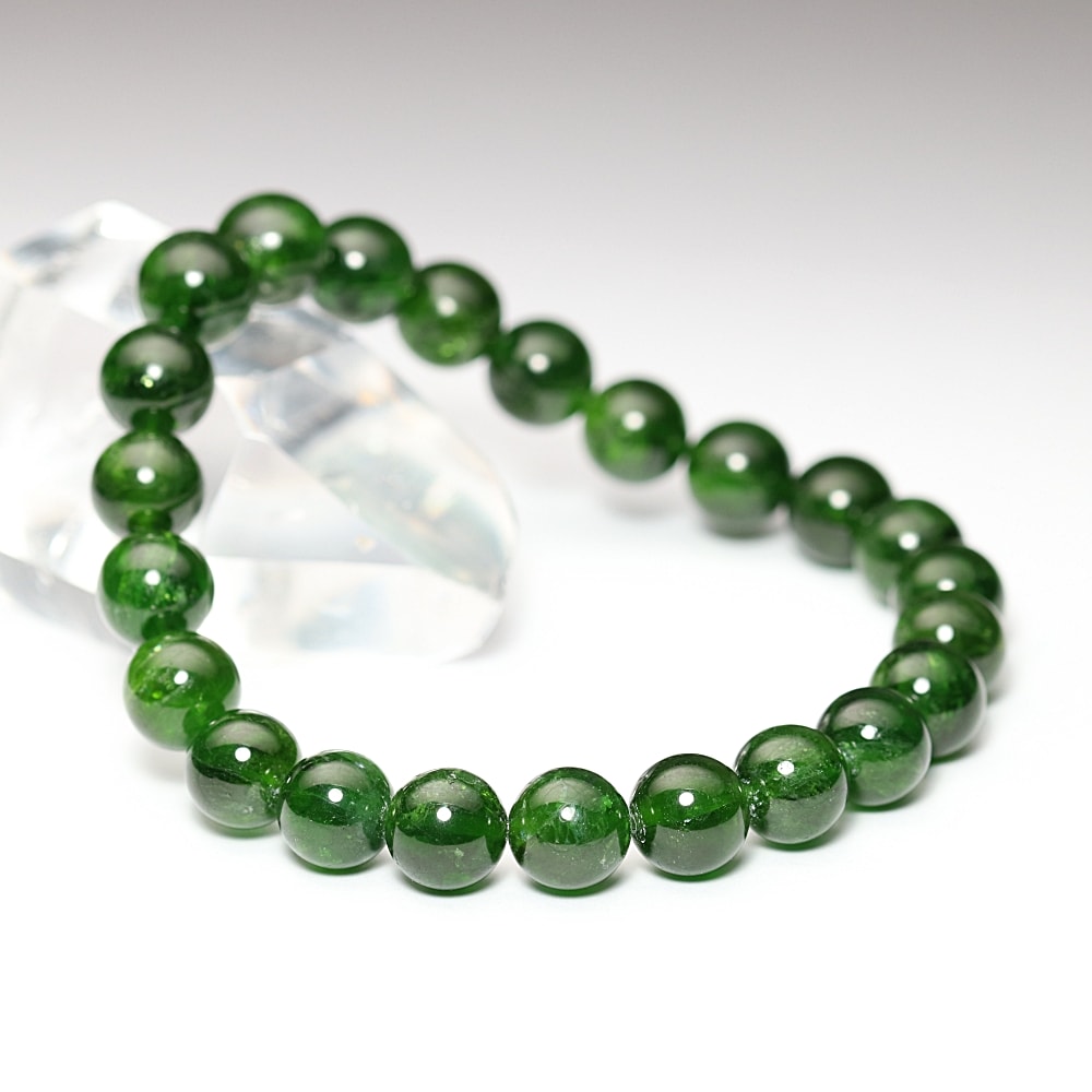高品質]クロムダイオプサイトブレスレット/透輝石（約8.5mm玉） - 埼玉