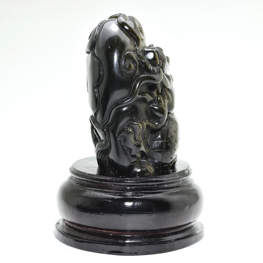 高品質]メキシコ産ゴールデンオブシディアン黒曜石/(辰)龍彫刻（全高約