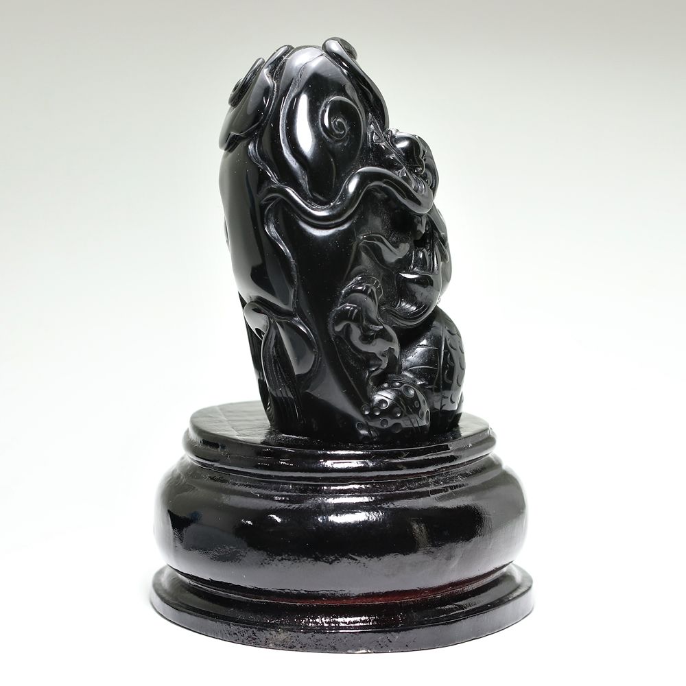 高品質]メキシコ産レインボーオブシディアン黒曜石/(辰)龍彫刻（全高約