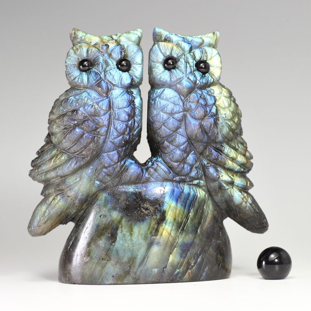 マダガスカル産]ラブラドライト彫刻フクロウ（置物） - 埼玉県吉川市の