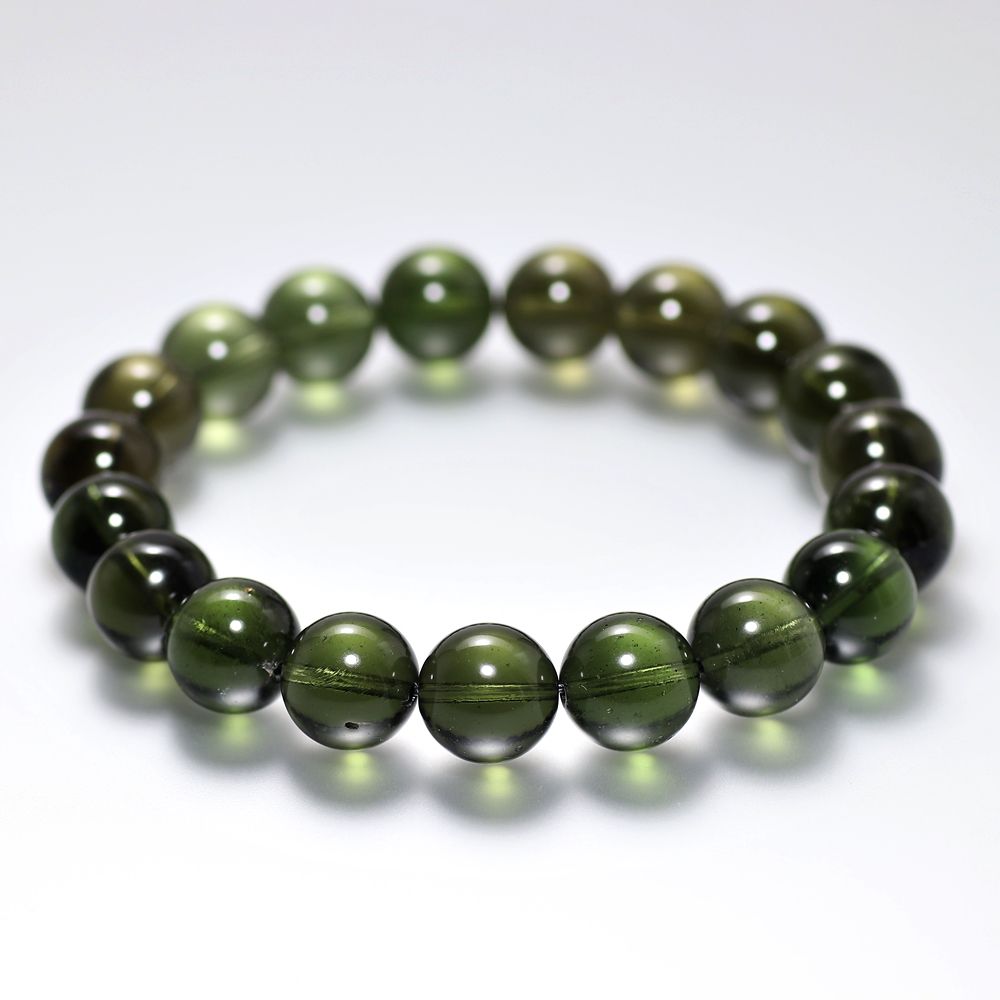 高品質++]天然モルダバイトブレスレット/ラウンドビーズ（約11.5玉