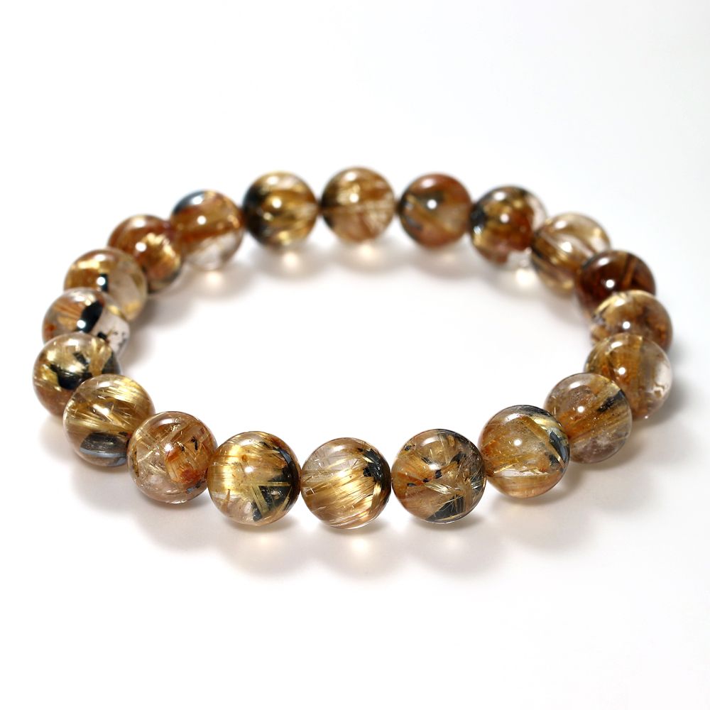 高品質++]太陽放射ルチルクォーツブレスレット（約9.5mm玉） - 埼玉県